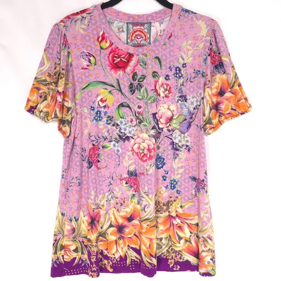 JOHNNY WAS Floral Top Blouse MEDIUM Pink Boho Bamboo Made Women's T15422-5 - Picture 2 of 10